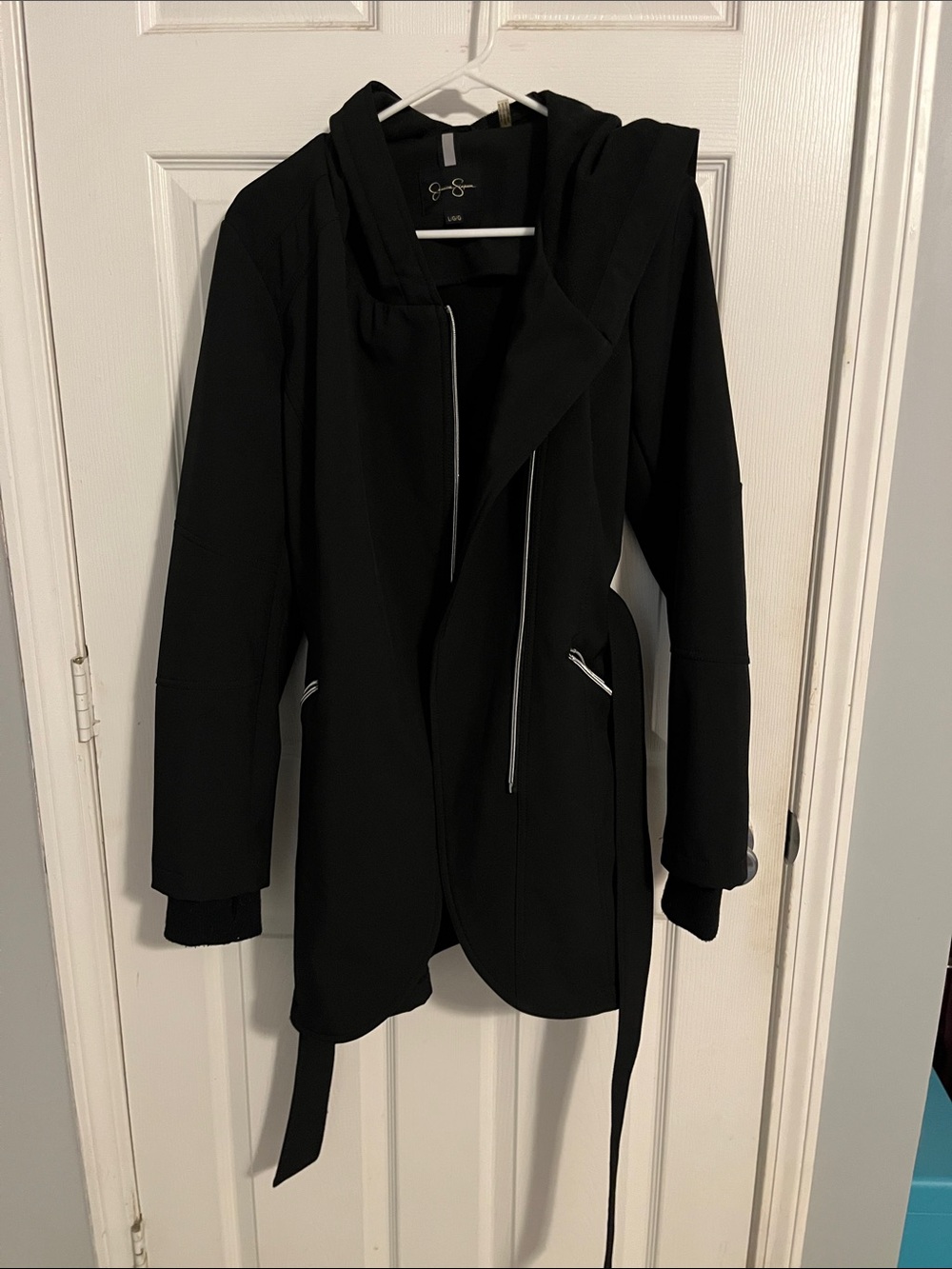 Jessica Simpson Black Hooded Belted Trench with Zip Accents